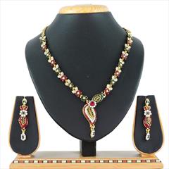 Red and Maroon color Necklace in Copper, Metal Alloy studded with CZ Diamond & Gold Rodium Polish : 1892390