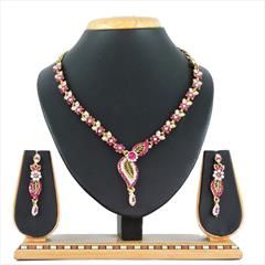 Pink and Majenta color Necklace in Copper, Metal Alloy studded with CZ Diamond & Gold Rodium Polish : 1892392