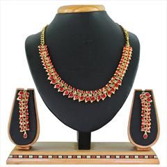 Red and Maroon color Necklace in Copper, Metal Alloy studded with CZ Diamond & Gold Rodium Polish : 1892393