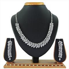 White and Off White color Necklace in Copper, Metal Alloy studded with CZ Diamond & Silver Rodium Polish : 1892396