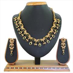 Gold, Green color Necklace in Metal Alloy studded with CZ Diamond & Gold Rodium Polish : 1892410