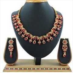 Gold, Red and Maroon color Necklace in Metal Alloy studded with CZ Diamond & Gold Rodium Polish : 1892412