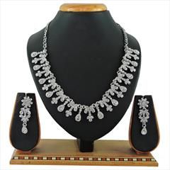 White and Off White color Necklace in Metal Alloy studded with CZ Diamond & Silver Rodium Polish : 1892414