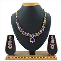 Blue, Gold color Necklace in Metal Alloy studded with CZ Diamond & Gold Rodium Polish : 1892417