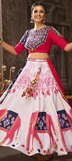 Mehendi Sangeet, Reception, Wedding White and Off White color Lehenga in Rayon fabric with Flared Printed work : 1893012