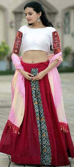 Festive, Navratri Pink and Majenta color Ready to Wear Lehenga in Silk fabric with Flared Embroidered work : 1893033