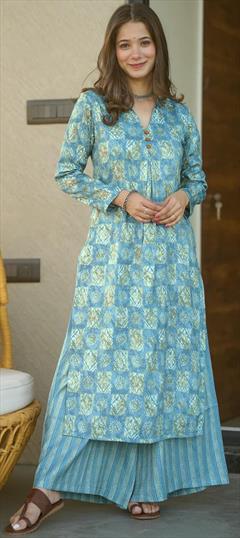 Casual Blue color Salwar Kameez in Muslin fabric with Digital Print work : 1893187