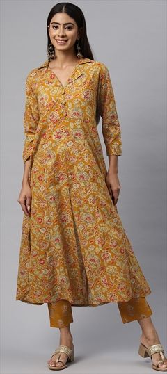 Casual, Summer Yellow color Co-ords Set in Cotton fabric with Straight Floral, Printed work : 1893213
