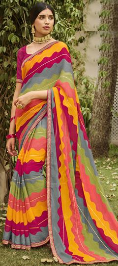 Engagement, Festive, Reception Multicolor color Saree in Chiffon fabric with Classic Gota Patti work : 1893442