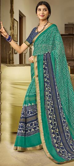 Engagement, Festive, Reception Green color Saree in Chiffon fabric with Classic Printed work : 1893450