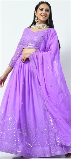 Reception, Wedding Purple and Violet color Lehenga in Georgette fabric with Flared Embroidered, Sequence, Thread, Zari work : 1893621