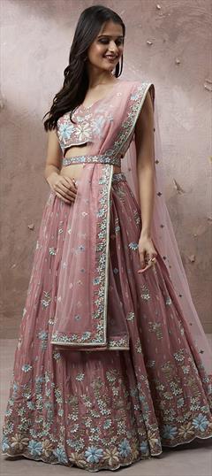 Bridal, Designer, Wedding Red and Maroon color Lehenga in Georgette fabric with A Line Sequence work : 1893918