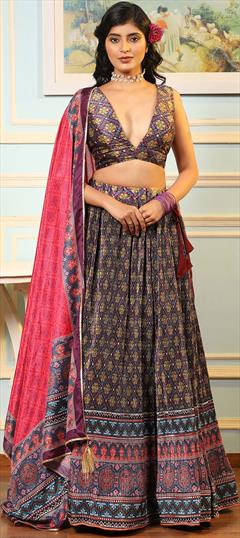 Mehendi Sangeet, Reception Multicolor color Lehenga in Satin Silk fabric with A Line Digital Print work : 1893935