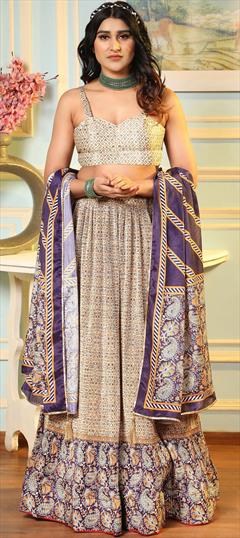 Wedding White and Off White color Lehenga in Satin Silk fabric with A Line Digital Print work : 1893936