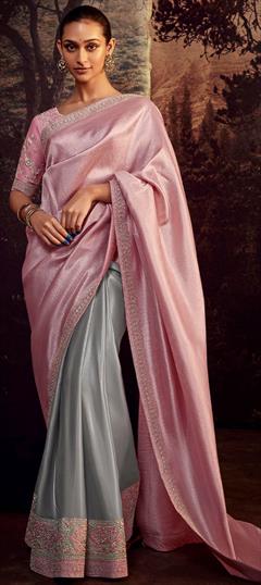 Traditional, Wedding Pink and Majenta color Saree in Silk fabric with South Sequence, Thread, Zari work : 1893948