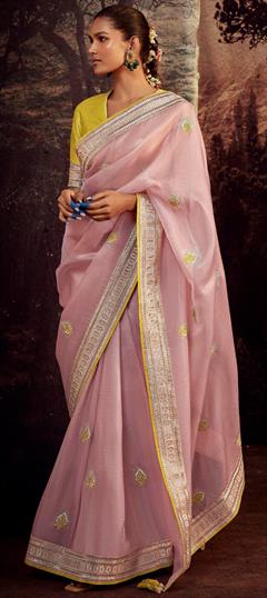 Traditional, Wedding Pink and Majenta color Saree in Silk fabric with South Border, Embroidered, Thread, Zari work : 1893953