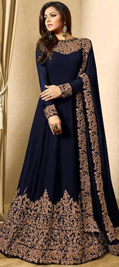 Bollywood Blue color Salwar Kameez in Georgette fabric with Anarkali Embroidered, Thread, Zari work : 1893954