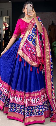 Festive, Navratri, Reception Blue color Lehenga in Tussar Silk fabric with Flared Foil Print, Printed work : 1894059