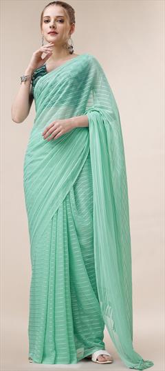 Festive, Party Wear Blue color Saree in Georgette fabric with Classic Printed work : 1894079