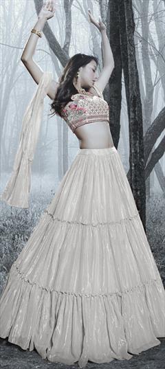 Designer, Engagement, Reception Silver color Lehenga in Art Silk fabric with Flared Thread work : 1894155