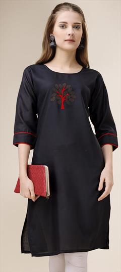 Casual Black and Grey color Kurti in Cotton fabric with Long Sleeve, Straight Stone, Swarovski work : 1894339