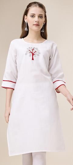Casual White and Off White color Kurti in Cotton fabric with Long Sleeve, Straight Stone, Swarovski work : 1894349
