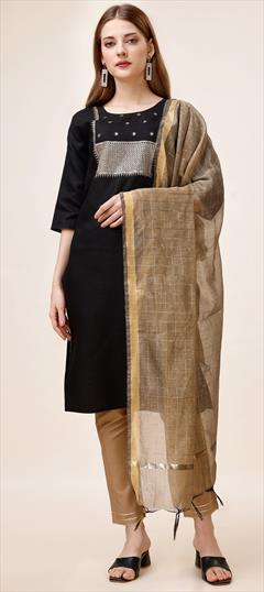 Casual Black and Grey color Salwar Kameez in Cotton fabric with Straight Sequence, Thread, Zari work : 1894359