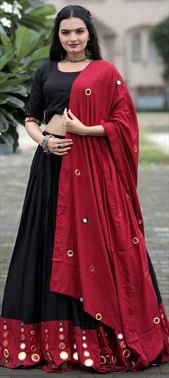 Festive, Navratri, Reception Black and Grey color Ready to Wear Lehenga in Rayon fabric with Flared Mirror work : 1894384