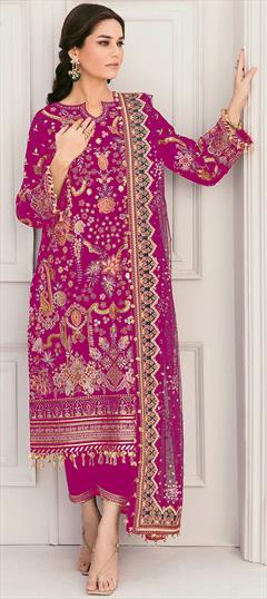 Festive, Party Wear Pink and Majenta color Salwar Kameez in Georgette fabric with Straight Embroidered, Resham, Sequence, Thread work : 1894527