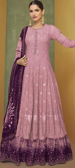 Festive, Party Wear Pink and Majenta color Salwar Kameez in Georgette fabric with Anarkali Embroidered, Sequence, Thread work : 1894546