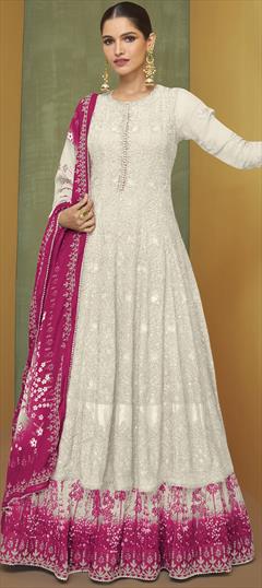 Festive, Party Wear White and Off White color Salwar Kameez in Georgette fabric with Anarkali Embroidered, Sequence, Thread work : 1894550