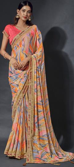Casual, Party Wear Multicolor color Saree in Chiffon fabric with Classic Lace, Printed work : 1894599