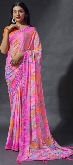 Casual, Party Wear Multicolor color Saree in Chiffon fabric with Classic Lace, Printed work : 1894601