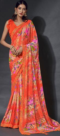 Casual, Party Wear Multicolor color Saree in Chiffon fabric with Classic Lace, Printed work : 1894603