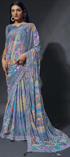 Casual, Party Wear Multicolor color Saree in Chiffon fabric with Classic Lace, Printed work : 1894605