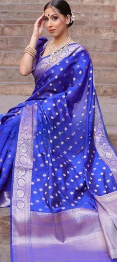 Party Wear, Traditional Blue color Saree in Art Silk, Silk fabric with South Weaving work : 1894620
