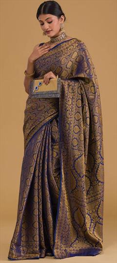 Party Wear, Traditional Blue color Saree in Art Silk, Silk fabric with South Weaving work : 1894628