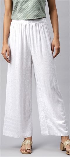 Casual, Summer White and Off White color Palazzo in Rayon fabric with Palazzo Embroidered, Thread work : 1894706