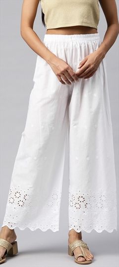 Casual, Summer White and Off White color Palazzo in Cotton fabric with Palazzo Resham, Thread work : 1894709