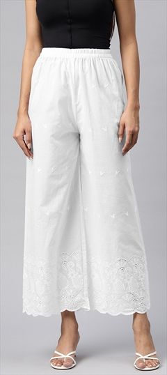 Casual, Summer White and Off White color Palazzo in Cotton fabric with Palazzo Resham, Thread work : 1894733