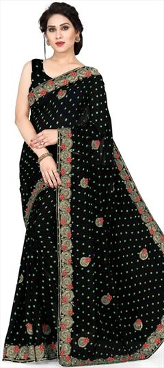 Casual Black and Grey color Saree in Faux Georgette fabric with Classic Printed work : 1894945