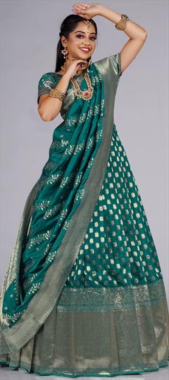 Engagement, Party Wear, Reception Blue color Lehenga in Banarasi Silk fabric with Flared Weaving work : 1895269