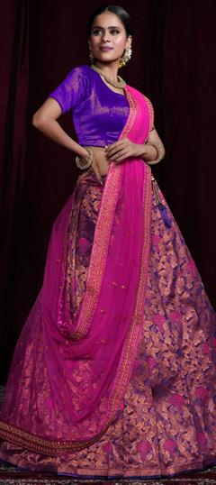 Engagement, Party Wear, Reception Purple and Violet color Lehenga in Banarasi Silk fabric with Flared Weaving work : 1895492