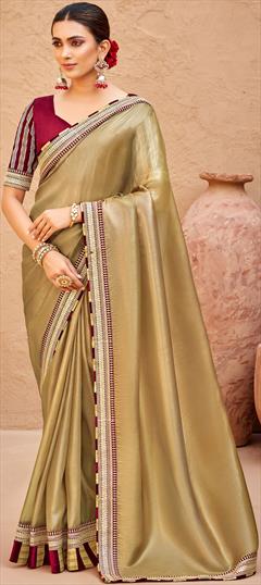 Traditional, Wedding Gold color Saree in Organza Silk fabric with South Border work : 1895529