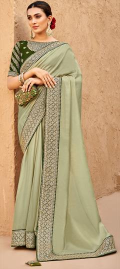 Traditional, Wedding Green color Saree in Silk fabric with South Border work : 1895533