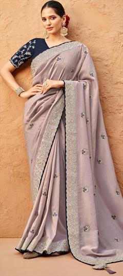 Traditional, Wedding Purple and Violet color Saree in Silk fabric with South Embroidered, Stone, Thread, Zari work : 1895535