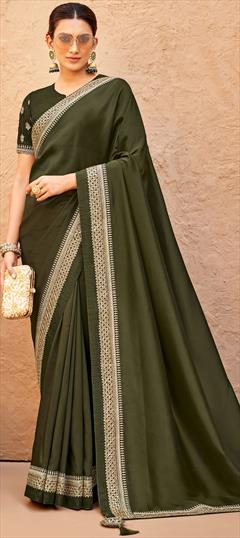 Traditional, Wedding Green color Saree in Silk fabric with South Embroidered, Stone, Thread, Zari work : 1895538