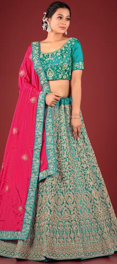 Party Wear, Reception, Wedding Blue color Lehenga in Net fabric with Flared Embroidered, Resham, Sequence, Thread, Zari work : 1895743