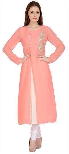 Party Wear Pink and Majenta color Salwar Kameez in Georgette fabric with Churidar Embroidered, Resham, Thread work : 1895772