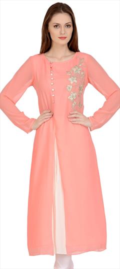Festive Pink and Majenta color Kurti in Georgette fabric with Long Sleeve, Slits Embroidered, Resham, Thread work : 1895793